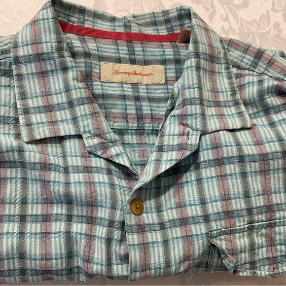Tommy Bahama Shirt Mens XL Blue Plaid 100% Silk Short Sleeve Button Up Casual - Picture 6 of 9